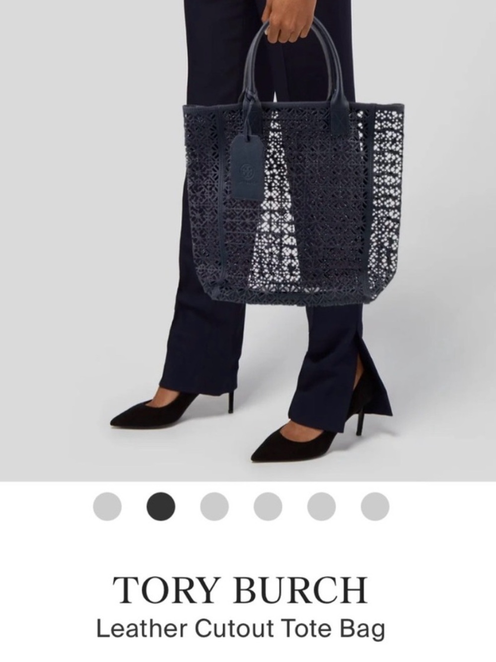 Tory Burch Navy Leather Cutout Tote
